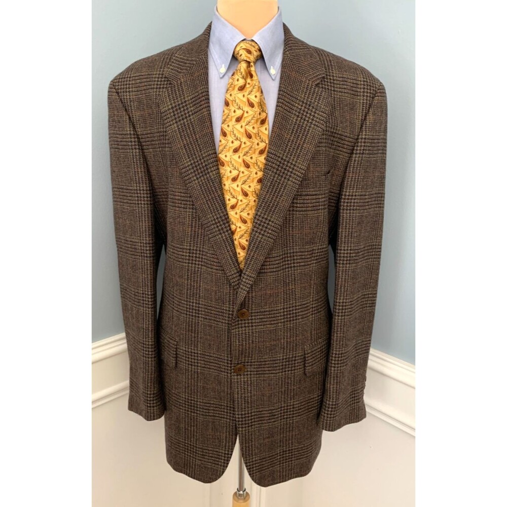 Vintage Ralph Lauren Blazer Mens 46L Wool Plaid Tweed Old Money Jacket Sportcoat